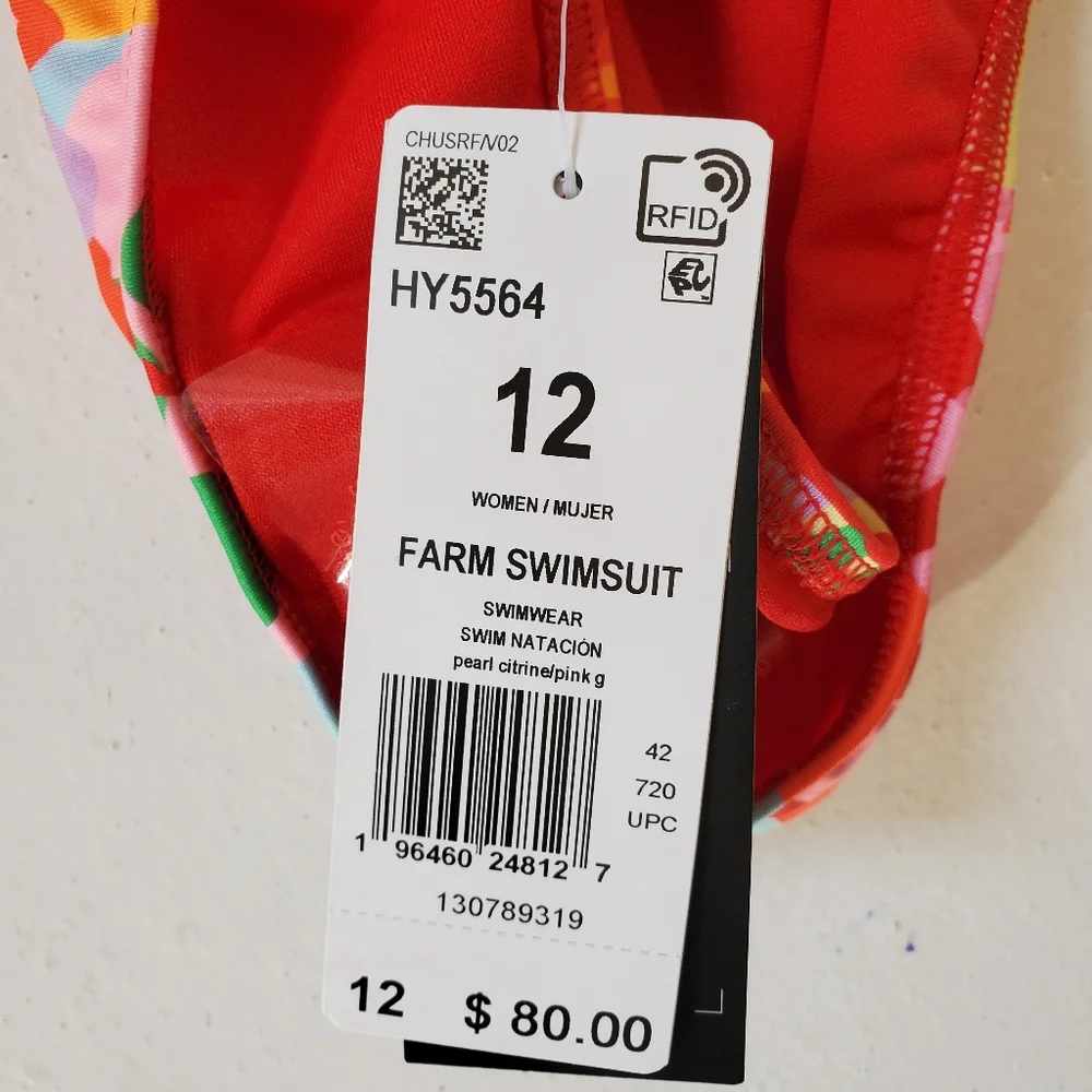 New Women's Adidas Farm Pearl Citrine One Piece Swimsuit‎ Size 12 NWT